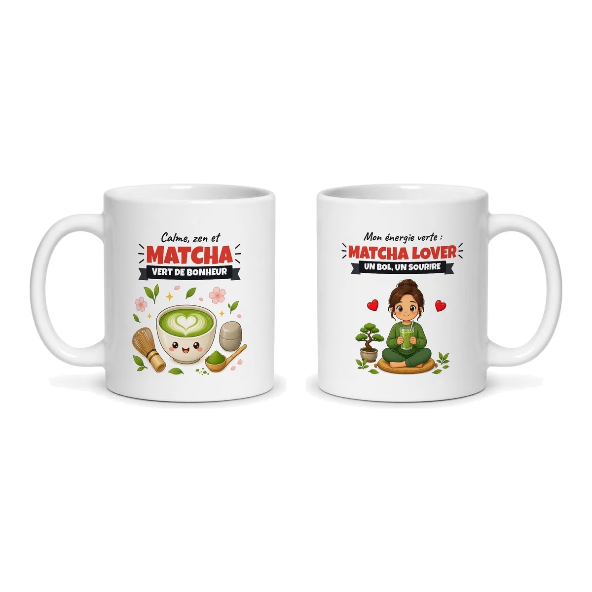 Mug matcha – les deux faces du mug côte à côte