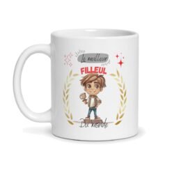 Mug « Le meilleur filleul du monde » – petit champion illustré au trophée – mug personnalisé