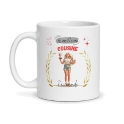 Mug « La meilleure cousine du monde » – jeune femme blonde illustrée et sa coupe – mug personnalisé