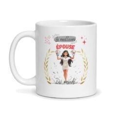 Mug « La meilleure épouse du monde » – femme illustrée et coupe dorée – mug personnalisé