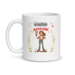 Mug « La meilleure marraine du monde » – jeune femme illustrée et sa coupe – mug personnalisé