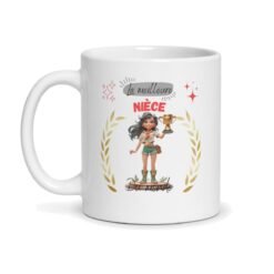 Mug « La meilleure nièce du monde » – aventurière illustrée au trophée – mug personnalisé