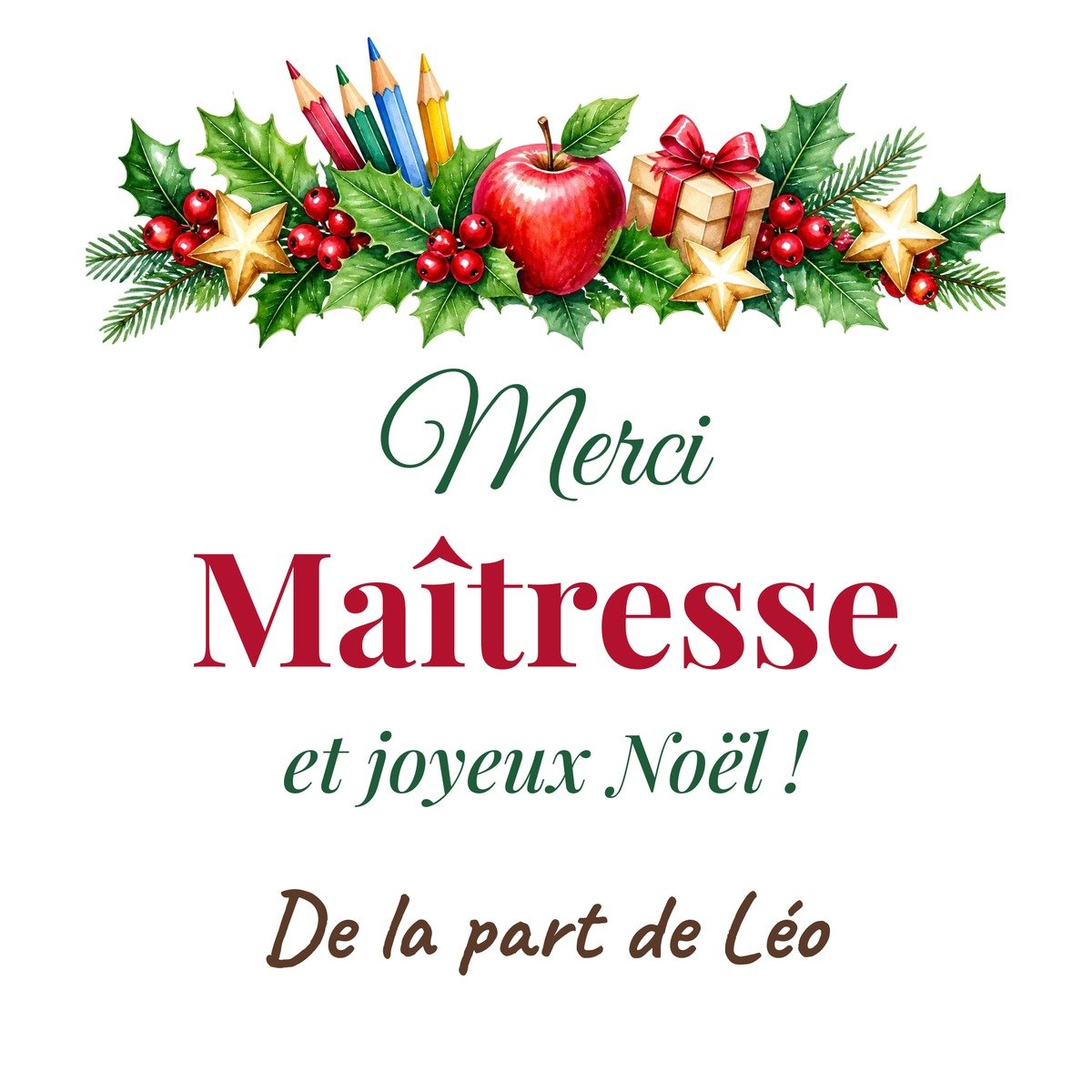 Mug Merci Maîtresse Noël personnalisé – design à plat