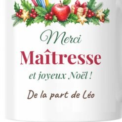 Mug Merci Maîtresse Noël personnalisé – gros plan sur la personnalisation