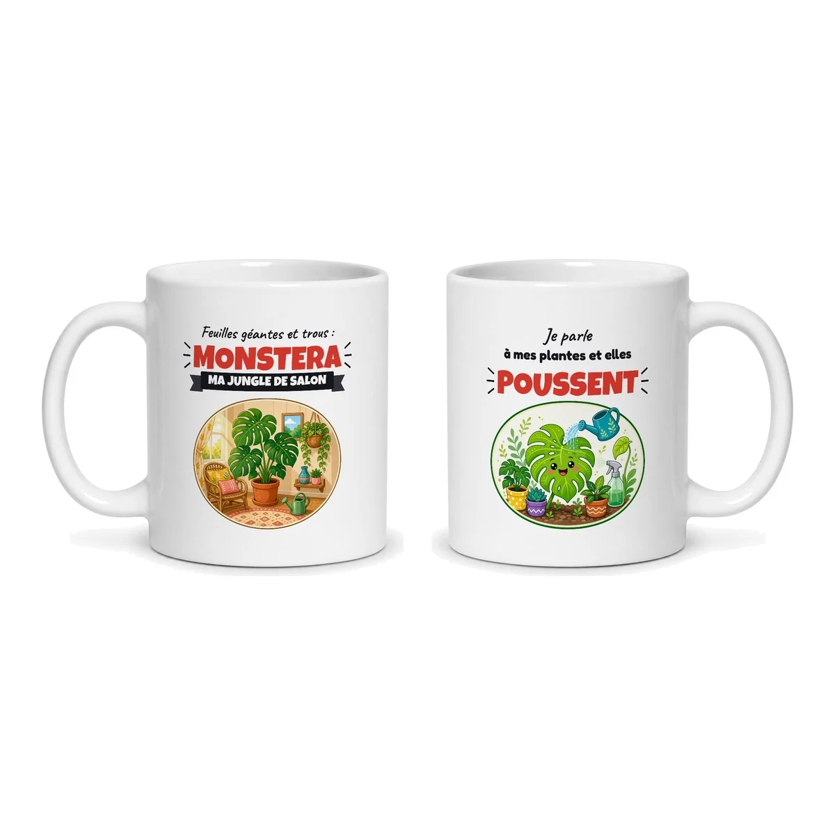 Mug monstera – les deux faces du mug côte à côte