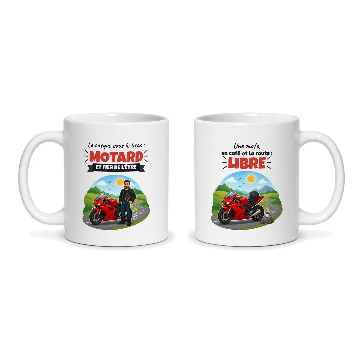 Mug motard – les deux faces du mug côte à côte
