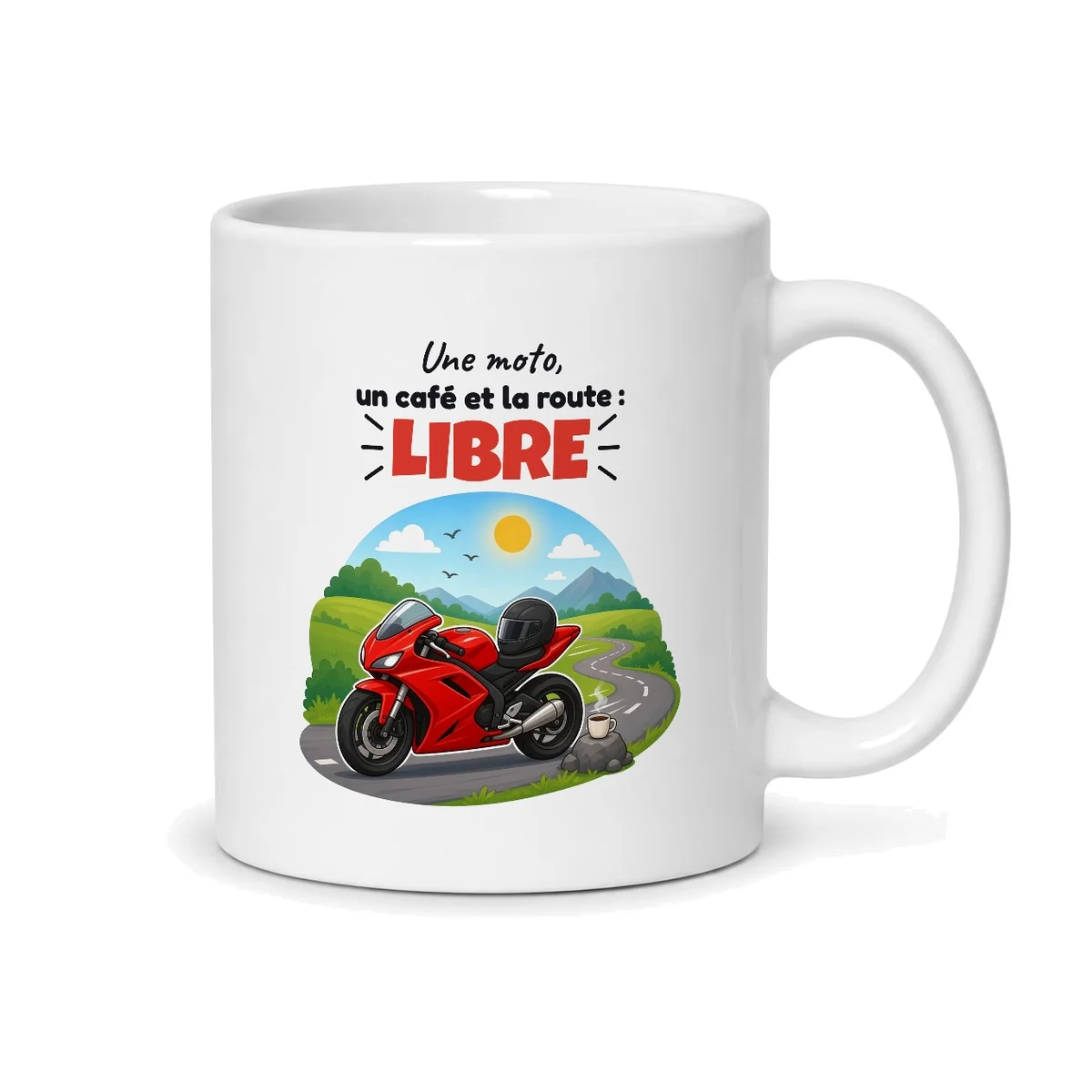 Mug motarde – mug blanc vu du dos