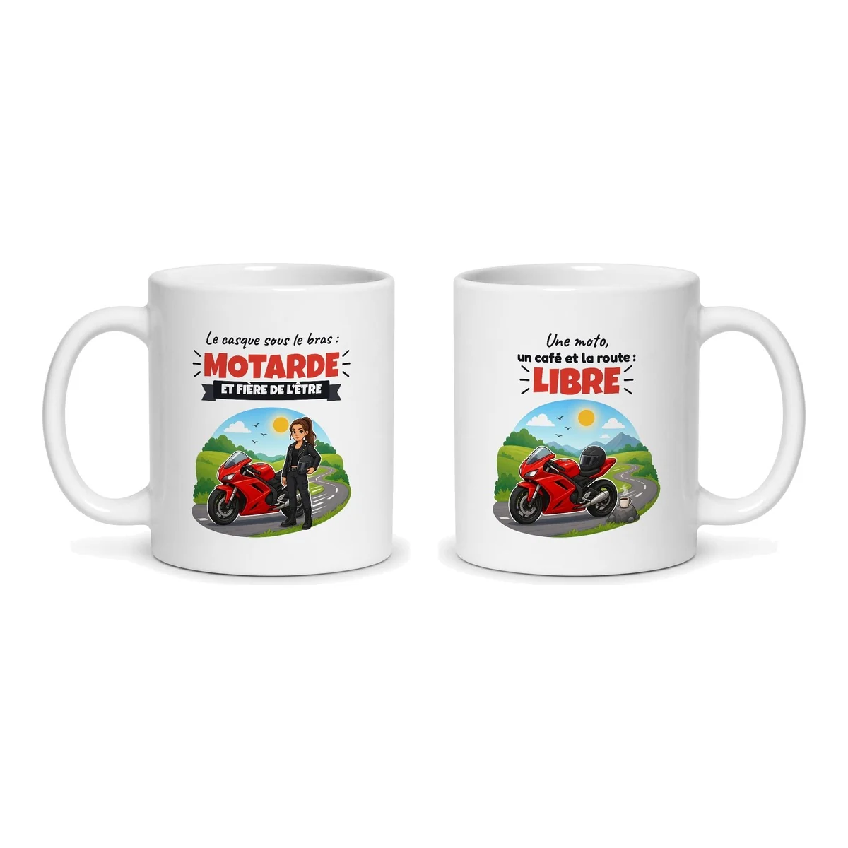 Mug motarde – les deux faces du mug côte à côte