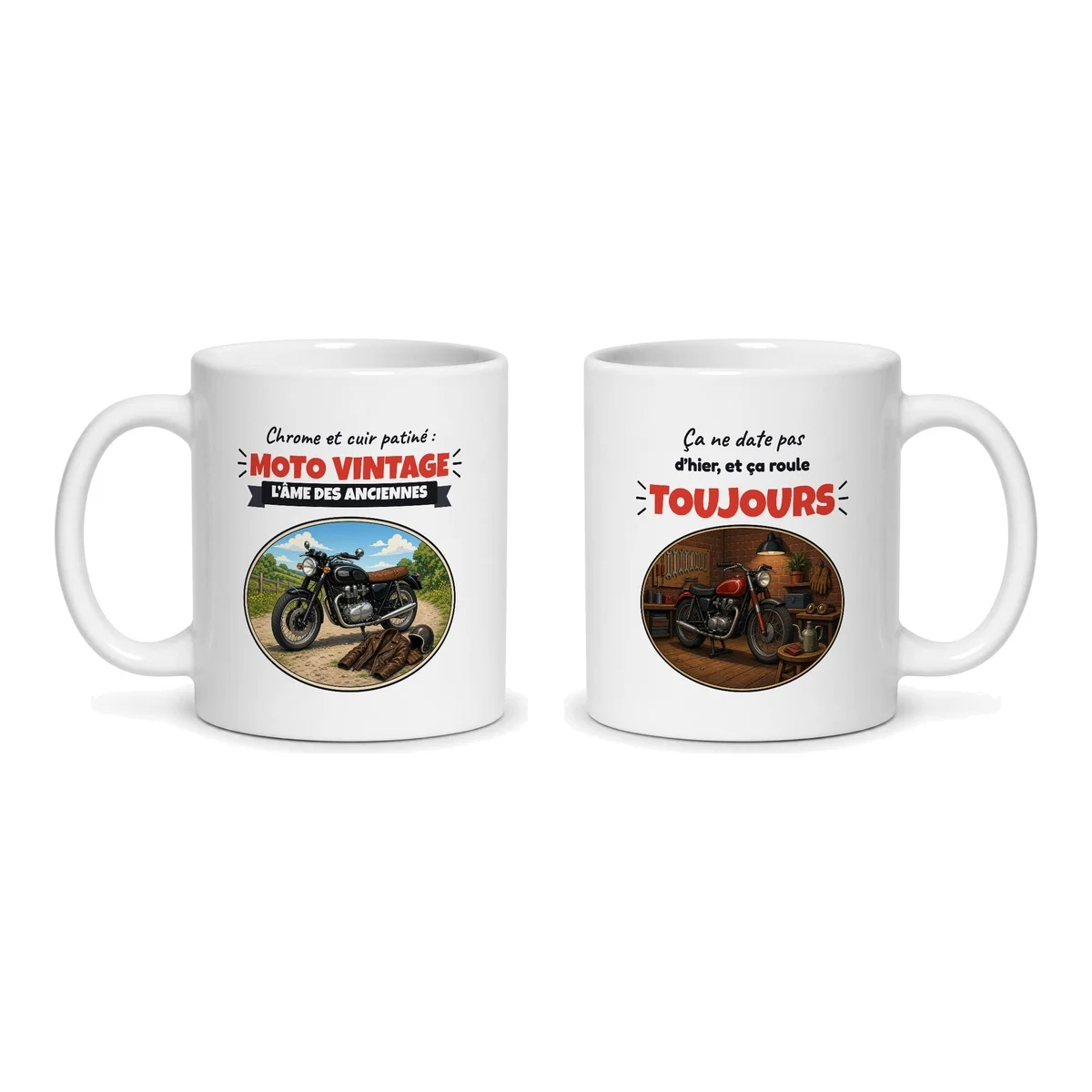 Mug moto vintage – les deux faces du mug côte à côte