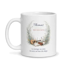 Mug musicien personnalisé prénom – mug blanc vu de face