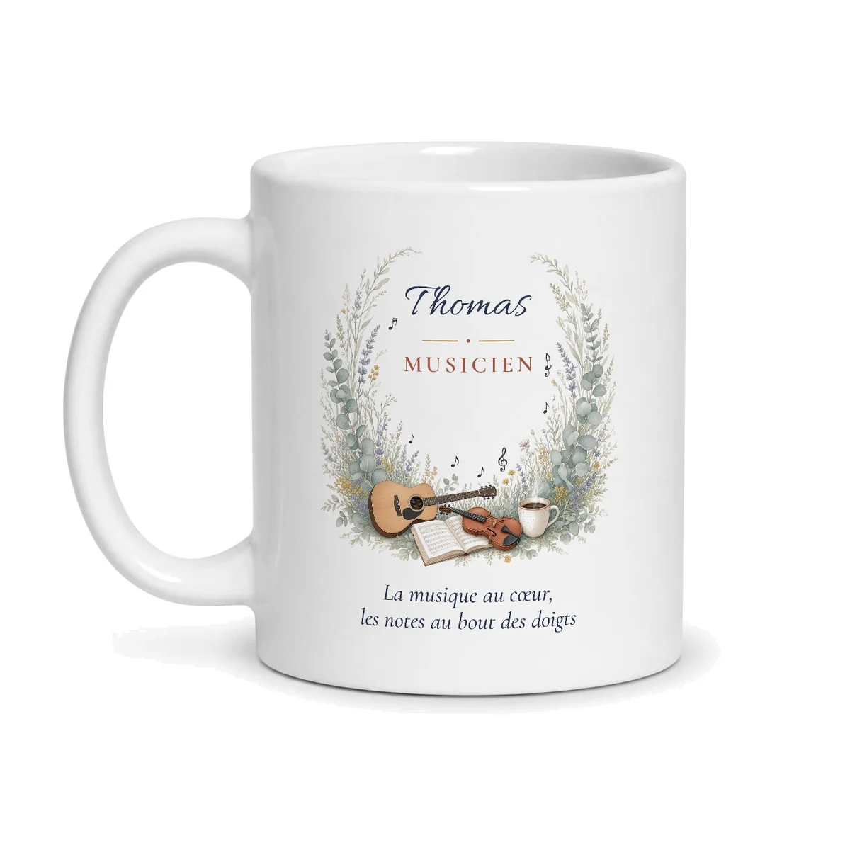 Mug musicien personnalisé prénom – mug blanc vu de face