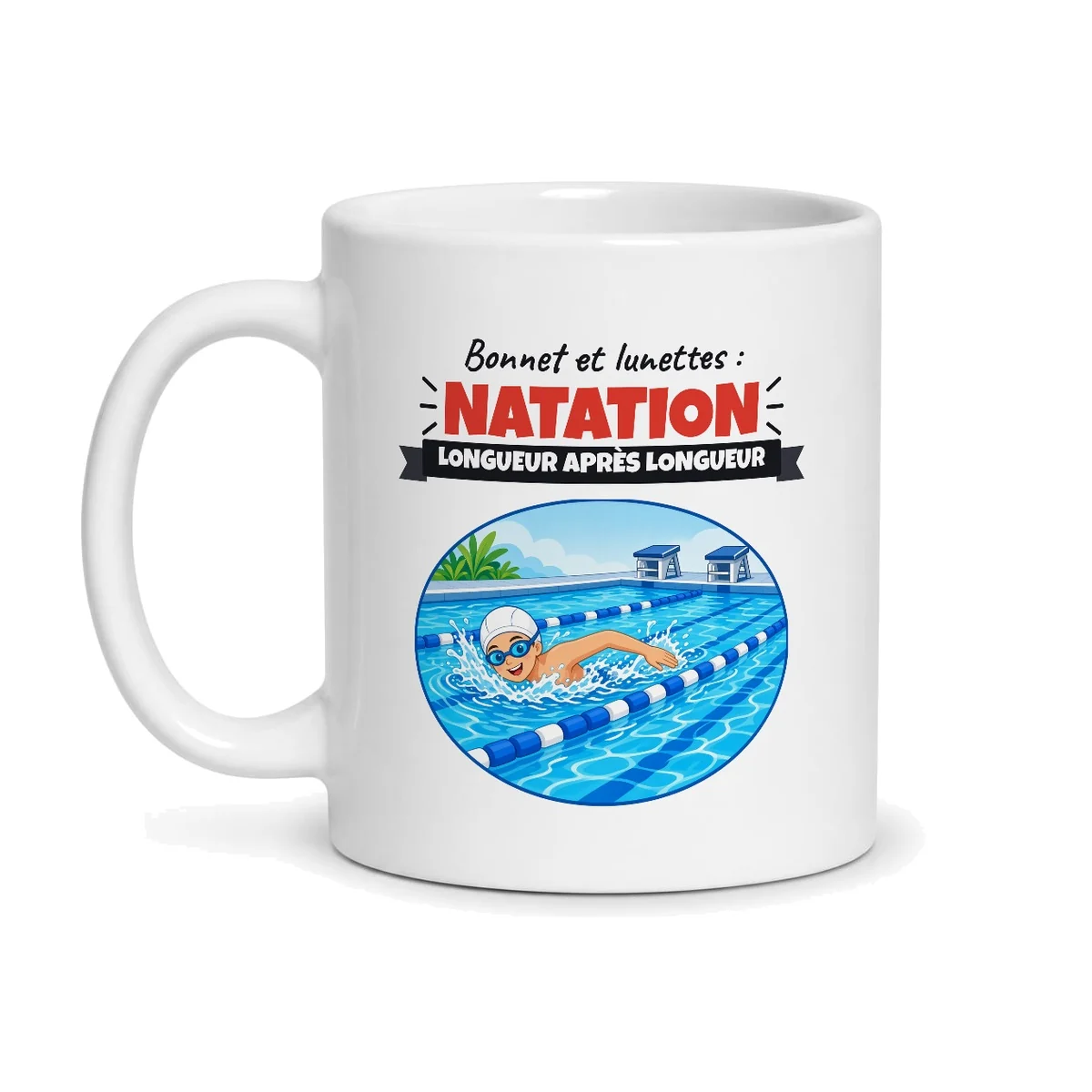 Mug natation – mug blanc vu de face
