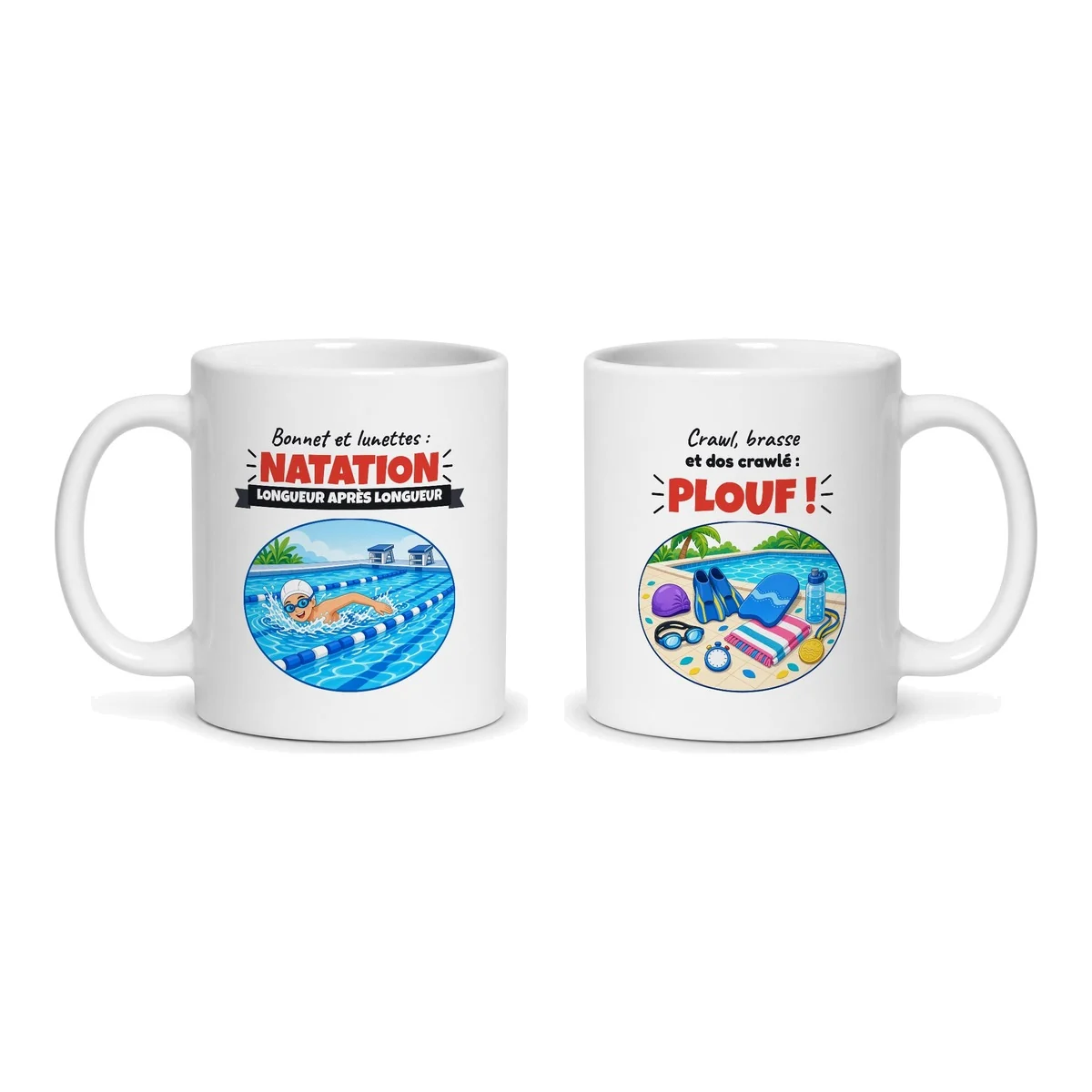 Mug natation – les deux faces du mug côte à côte