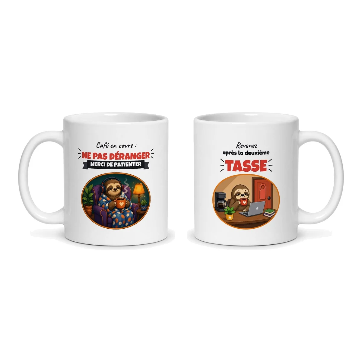 Mug ne pas déranger – les deux faces du mug côte à côte