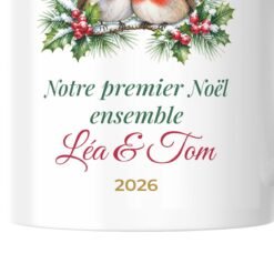 Mug Notre premier Noël ensemble personnalisé prénoms – gros plan sur la personnalisation