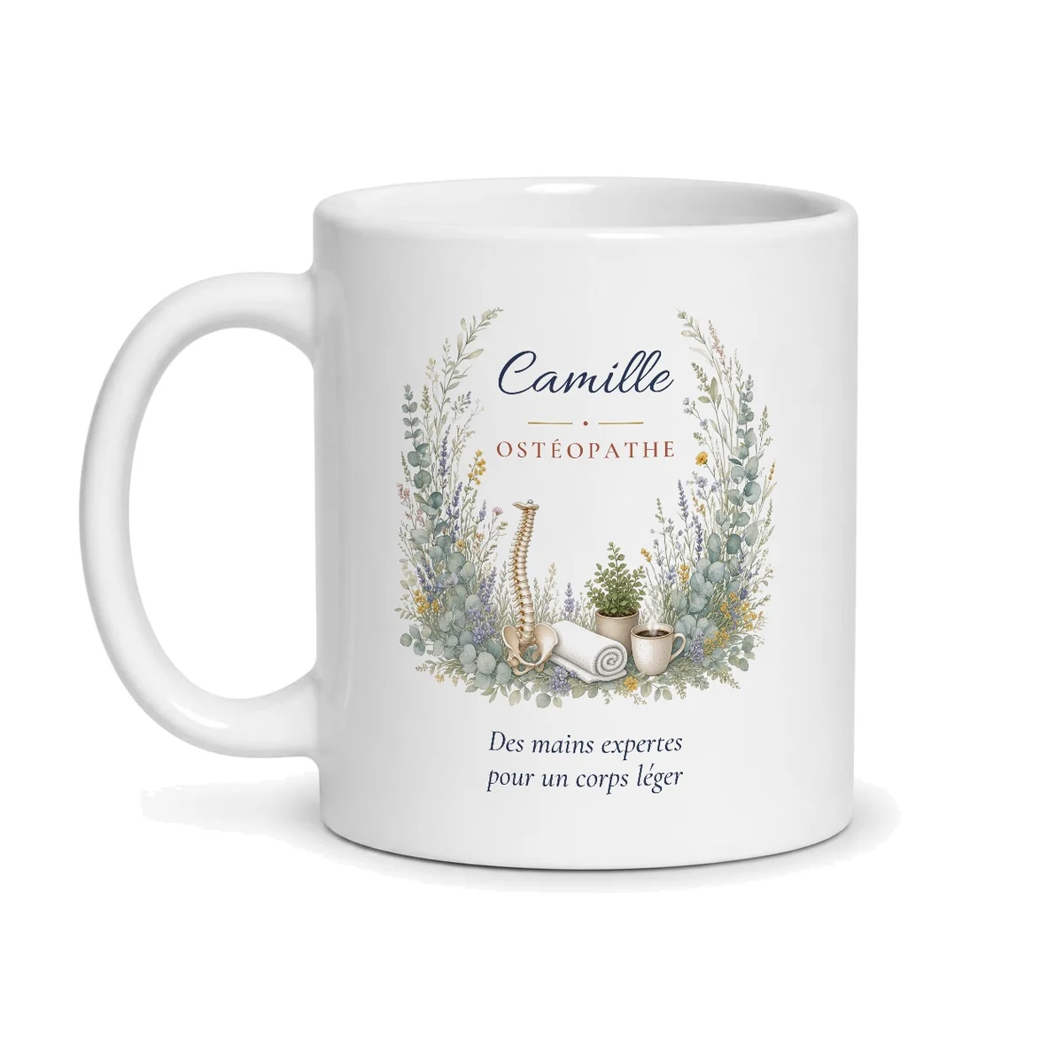 Mug ostéopathe personnalisé prénom – mug blanc vu de face