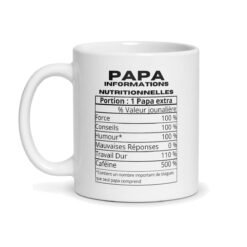 Mug papa « Informations nutritionnelles » – Portion 1 papa extra, humour fête des pères – mug personnalisé