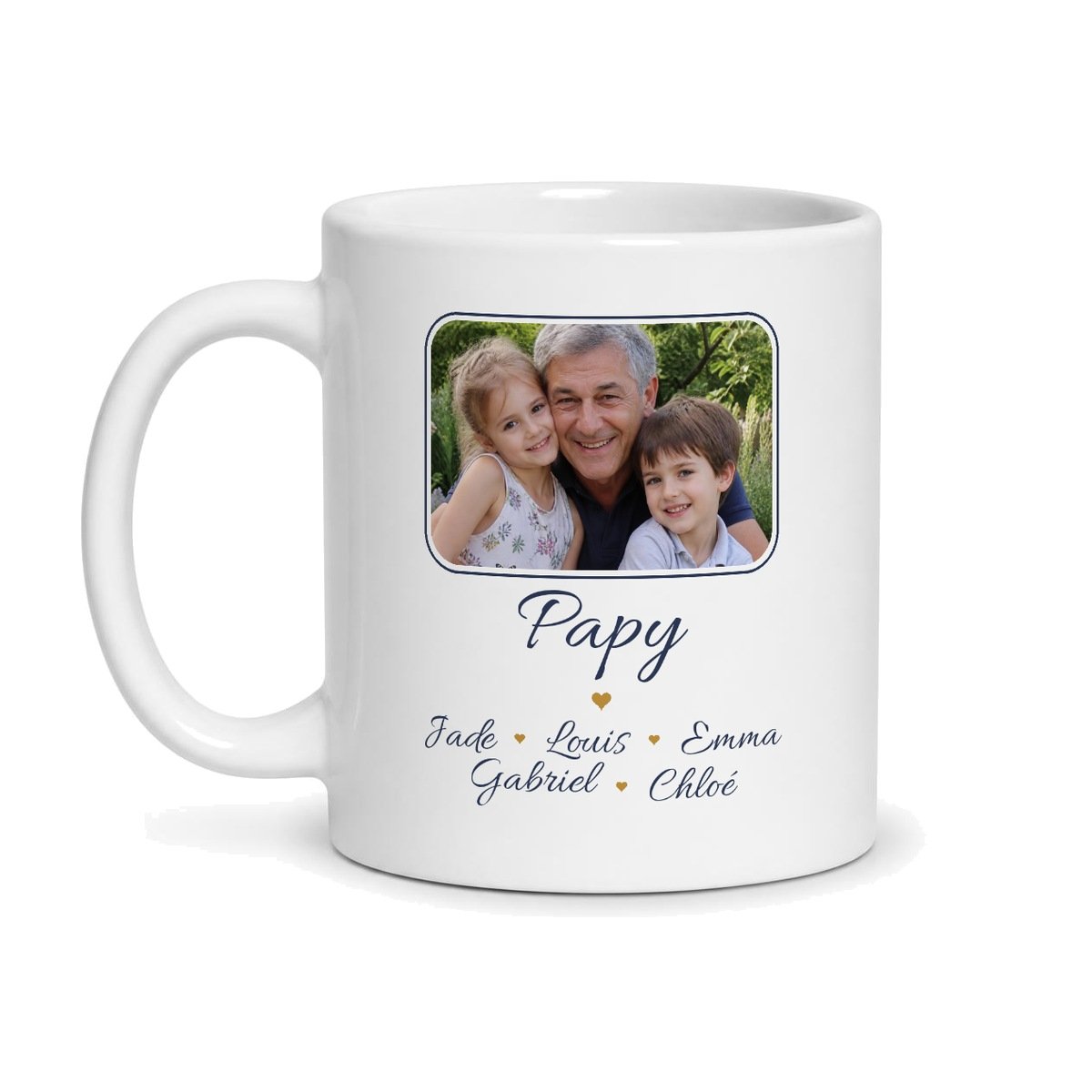 Mug Papy photo personnalisé avec les prénoms des petits-enfants – cadeau papy, face avant