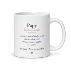 Dos du mug Papy personnalisé : définition humoristique de papy
