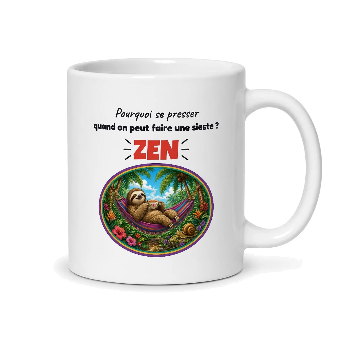 Mug paresseux – mug blanc vu du dos