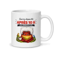 Mug pas du matin Sourire disponible après 10 h, vue du dos