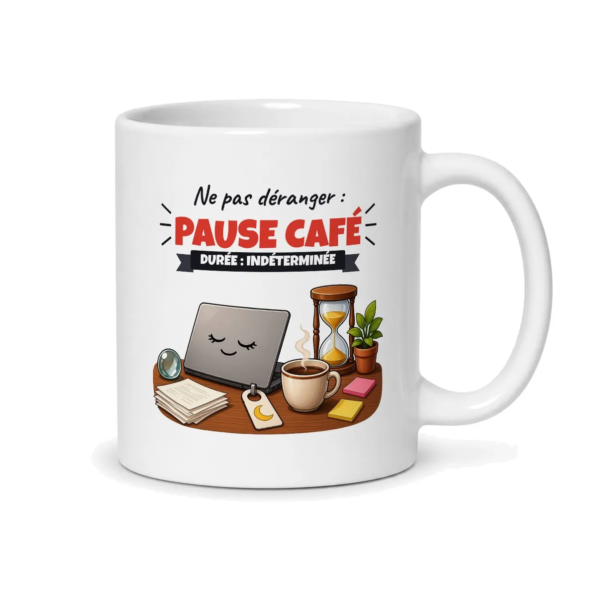 Mug pause café Ne pas déranger durée indéterminée, vue du dos