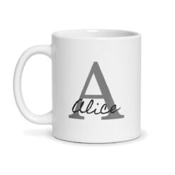 Mug personnalisé prénom avec initiale – Tasse céramique blanche 330 ml – mug personnalisé