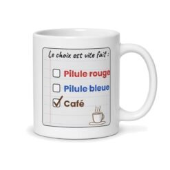 Mug pilule rouge ou pilule bleue, vue du dos