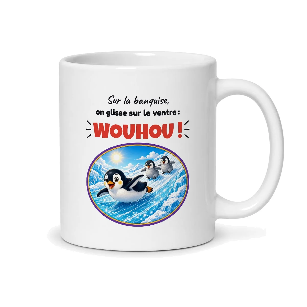 Mug pingouin – mug blanc vu du dos