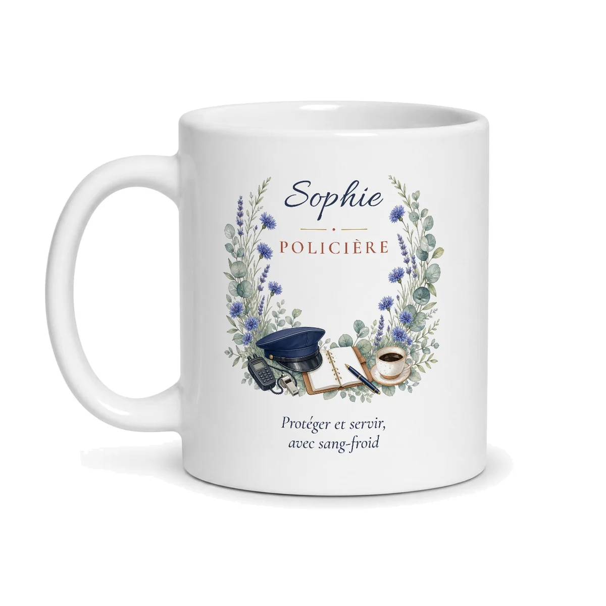 Mug policière personnalisé prénom – mug blanc vu de face