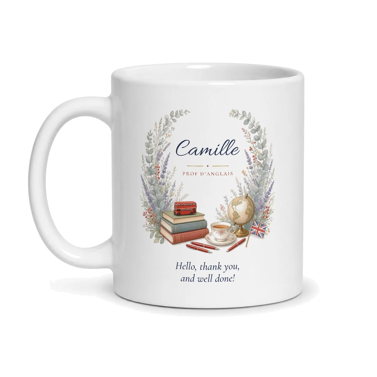 Mug prof d’anglais personnalisé prénom – mug blanc vu de face