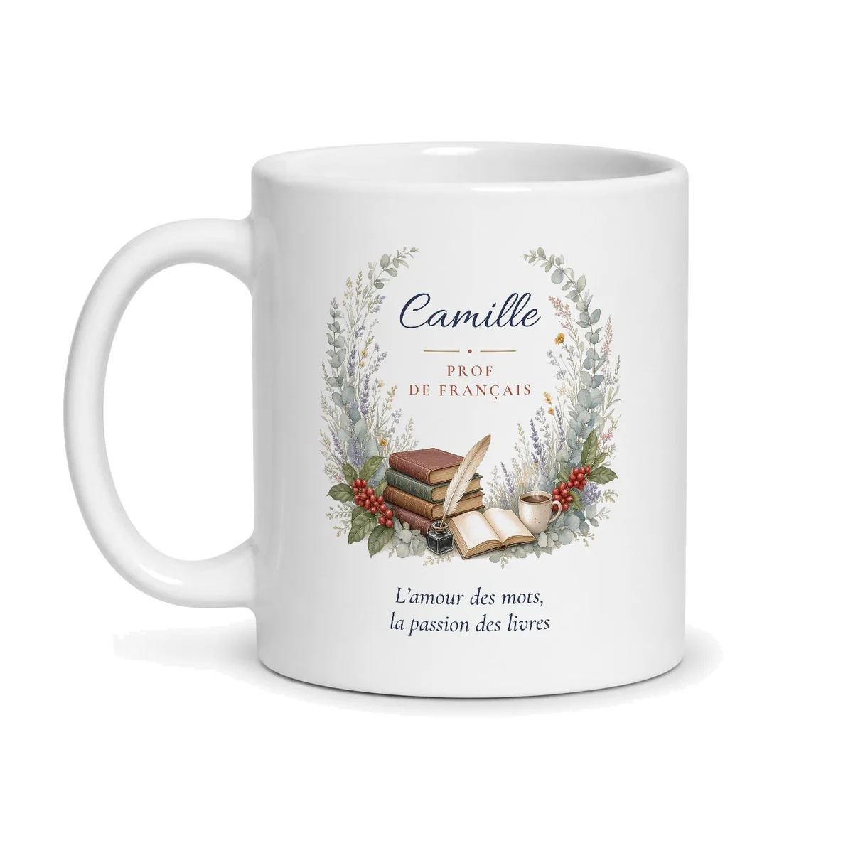 Mug prof de français personnalisé prénom – mug blanc vu de face