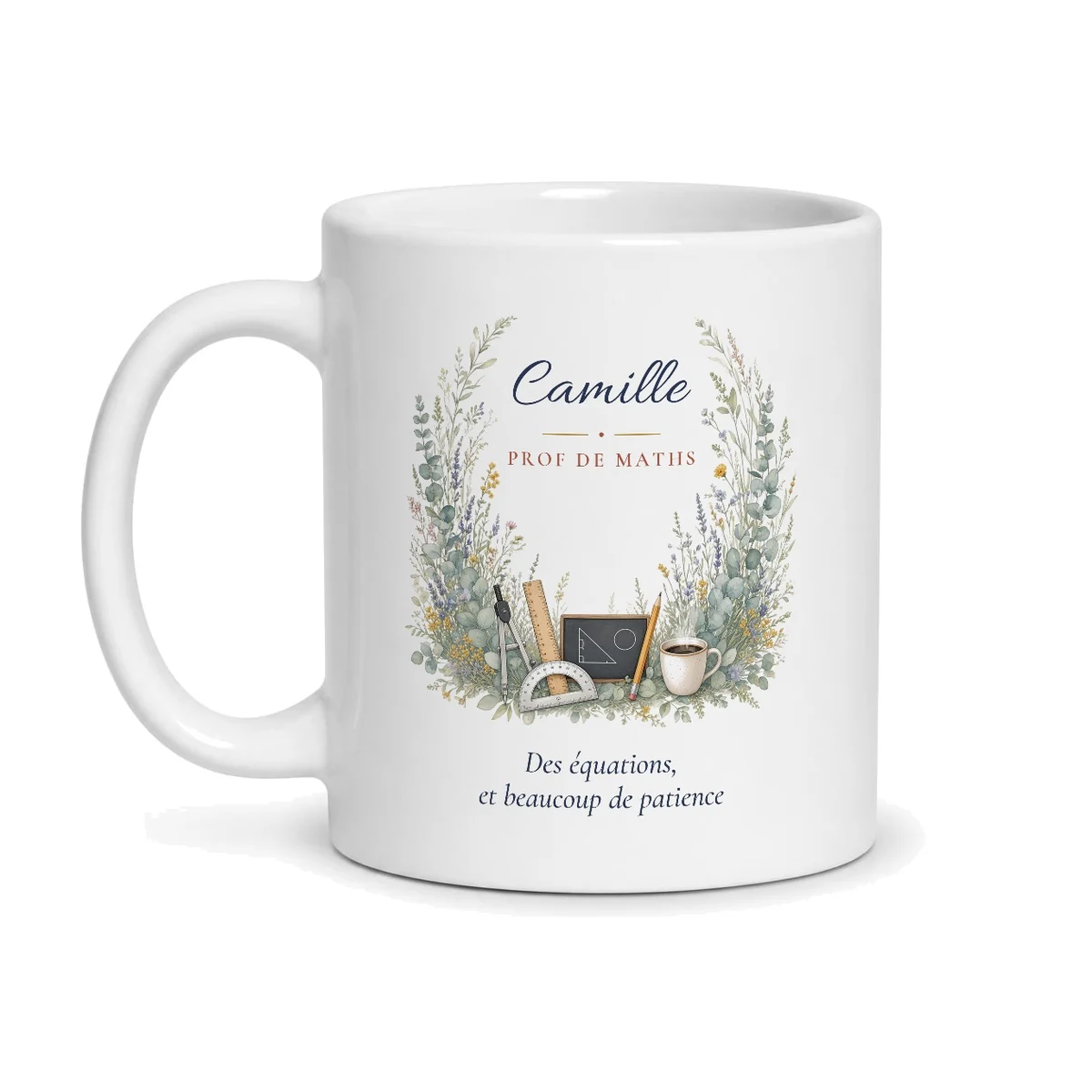 Mug prof de maths personnalisé prénom – mug blanc vu de face