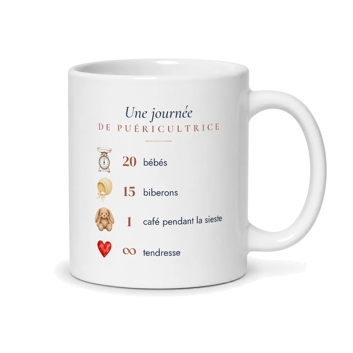 Mug puéricultrice personnalisé prénom – mug blanc vu du dos