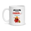 Mug rigolo Attention contenu chaud comme moi, vue de face