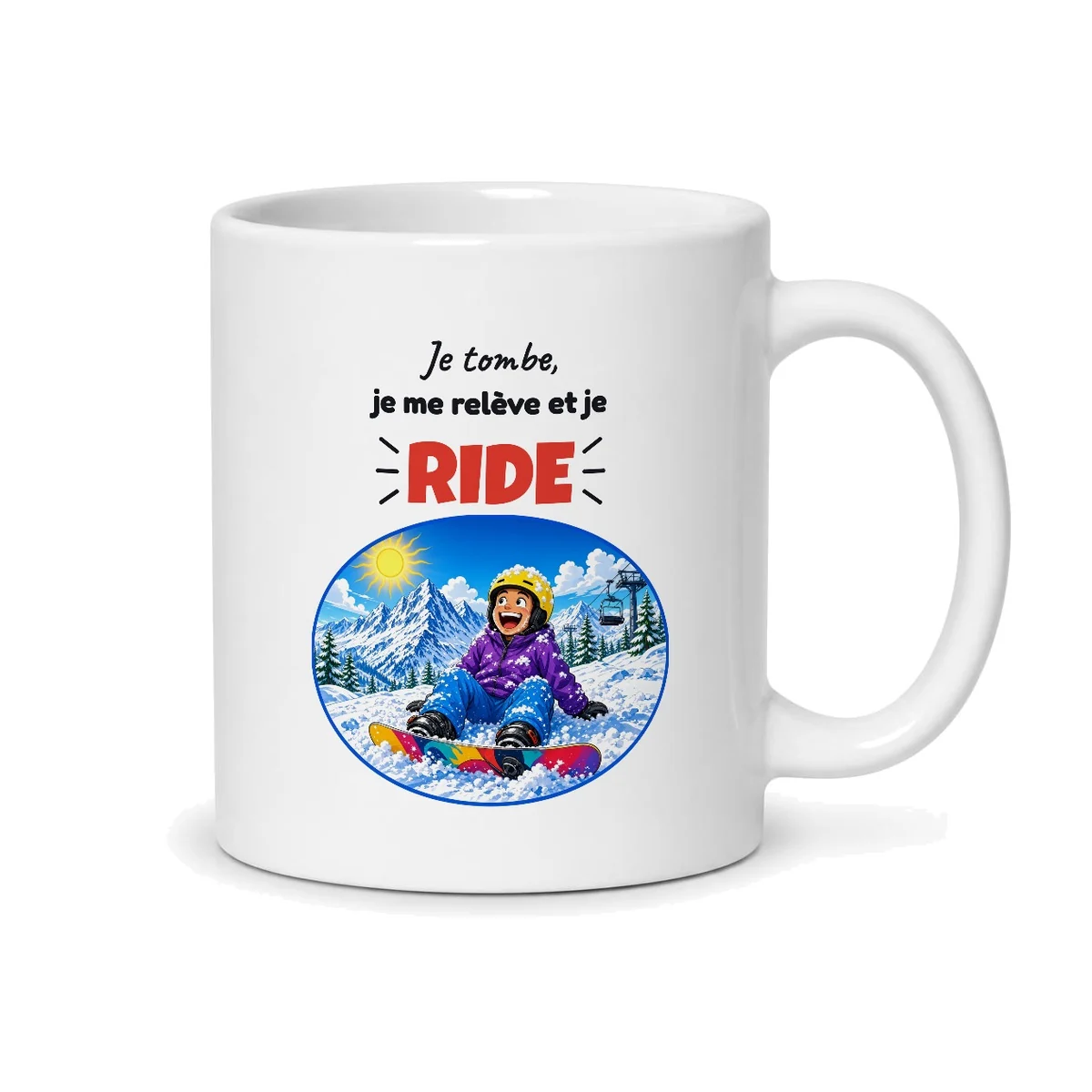 Mug snowboard – mug blanc vu du dos