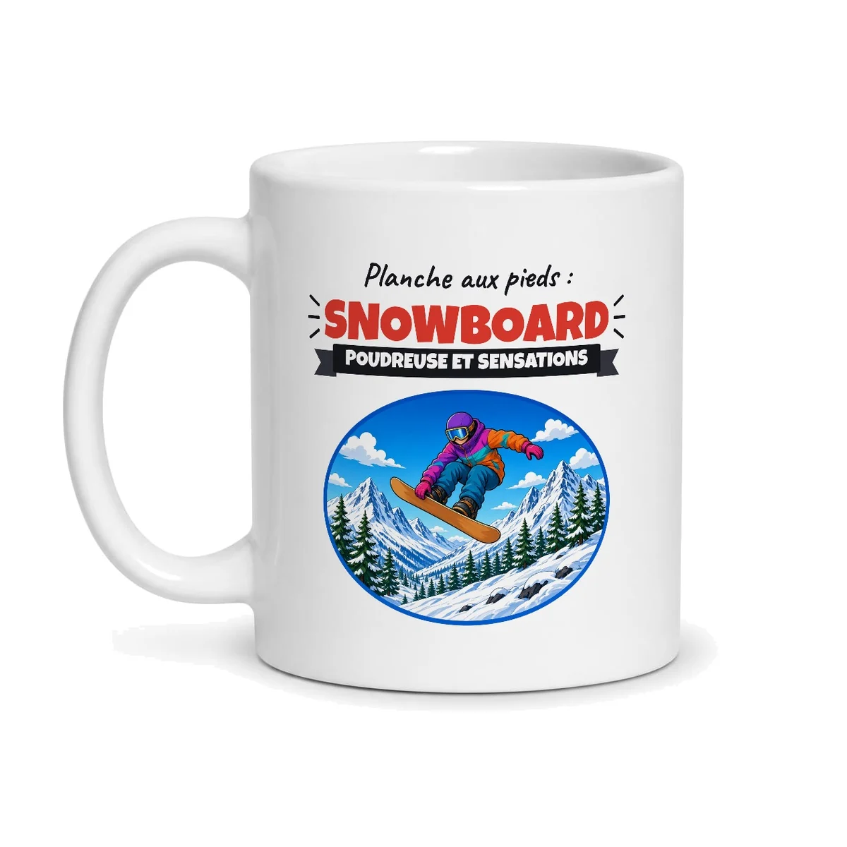 Mug snowboard – mug blanc vu de face