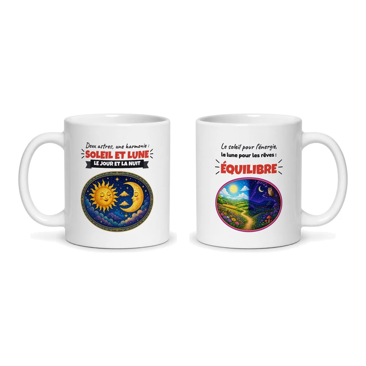 Mug soleil et lune – les deux faces du mug côte à côte