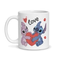 Mug Stitch et Angel en céramique 330 ml – motif « love » et « kiss », personnalisable avec un prénom – mug personnalisé