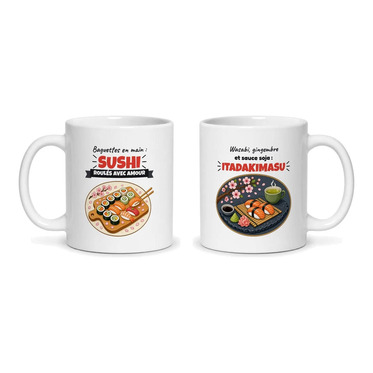 Mug sushi – les deux faces du mug côte à côte