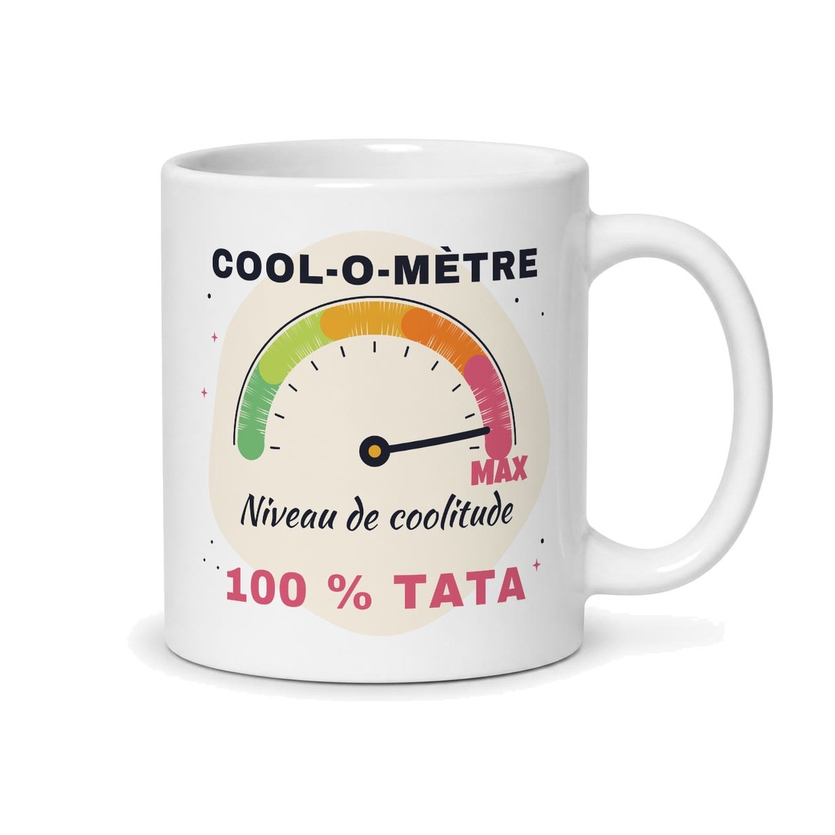 Mug tata cool, face arrière : cool-o-mètre au maximum, « 100 % TATA »