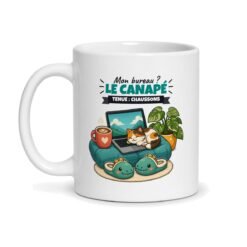 Mug télétravail humour « Mon bureau ? Le canapé », vue de face