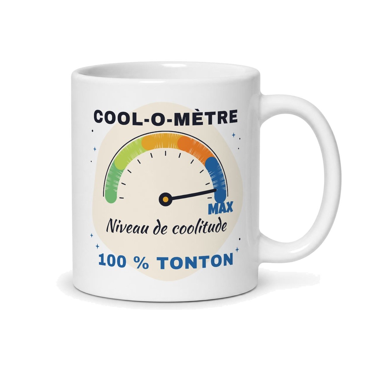 Mug tonton cool, face arrière : cool-o-mètre au maximum, « 100 % TONTON »