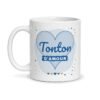 Mug tonton d’amour, face avant : « Tonton d’amour » dans un grand cœur bleu