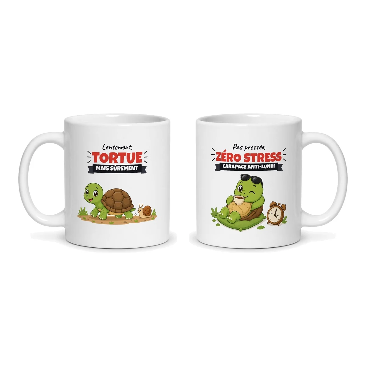 Mug tortue – les deux faces du mug côte à côte