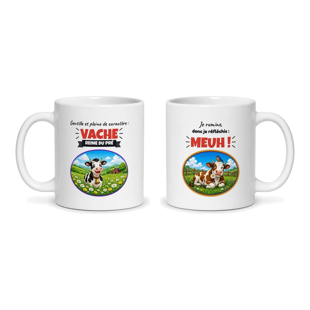 Mug vache – les deux faces du mug côte à côte