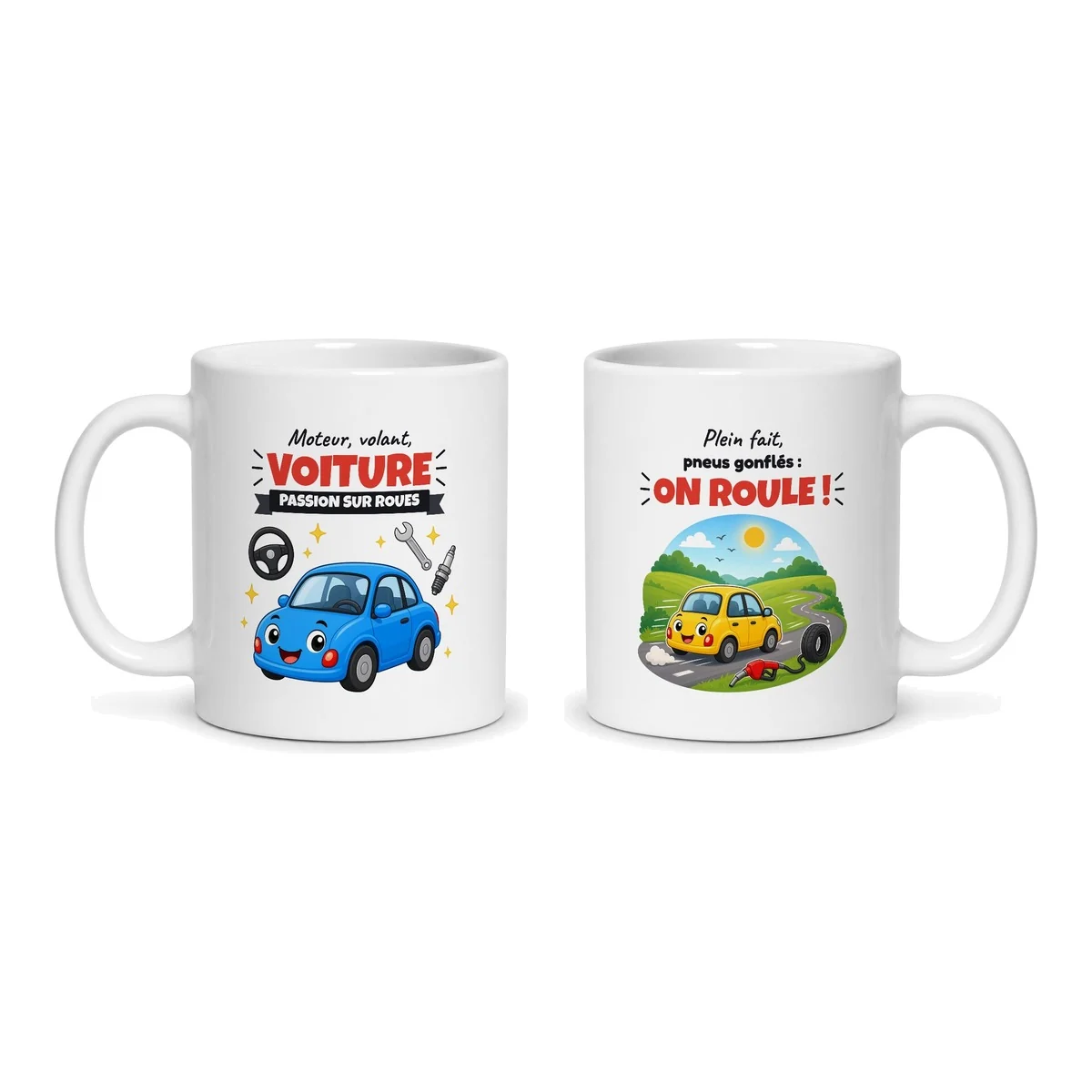 Mug voiture – les deux faces du mug côte à côte