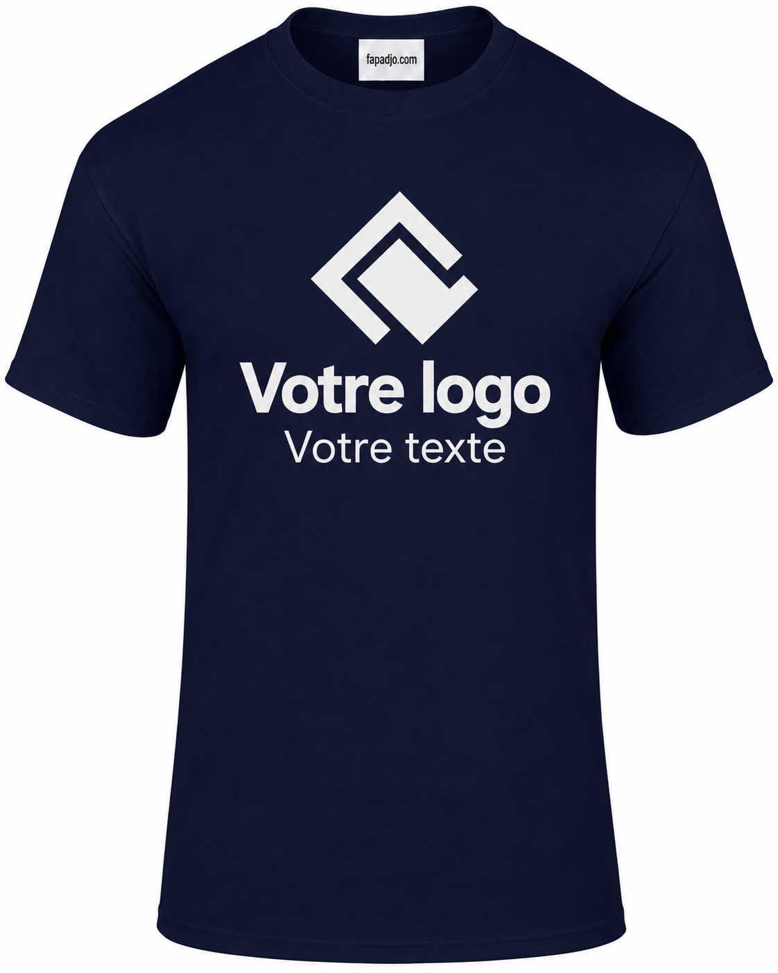 Tee-shirt bleu marine homme personnalisé – Texte, photo ou logo