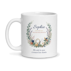 Mug orthophoniste personnalisé avec prénom – tasse cadeau orthophoniste, face avant