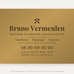 Plaque artisan personnalisée en plexiglas or vieilli 25 × 15 cm, exemple au nom de Bruno Vermeulen